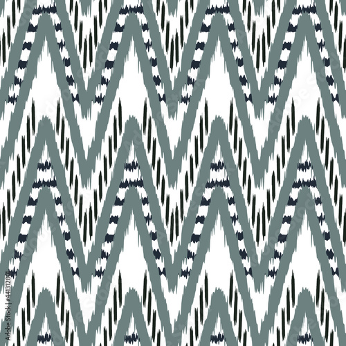 Ikat seamless pattern as cloth, curtain, textile design, wallpaper, surface texture background. Black and white.Vector EPS10