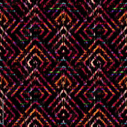 Ikat seamless pattern as cloth  curtain  textile design  wallpaper  surface texture background.