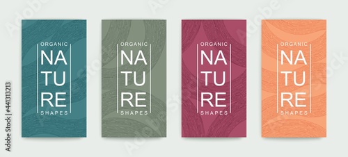 Set of covers with pattern of organic lines and shapes. Natural hand painted linear design. Minimalistic trendy style. Vector graphics photo