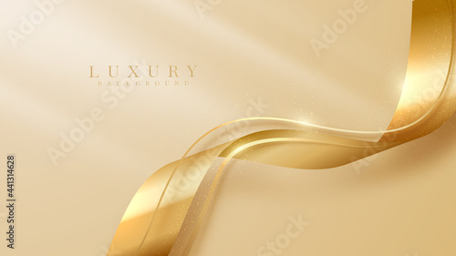 Elegant pastel light brown abstract background combined with golden line curve elements. modern luxury design template vector illustration.
