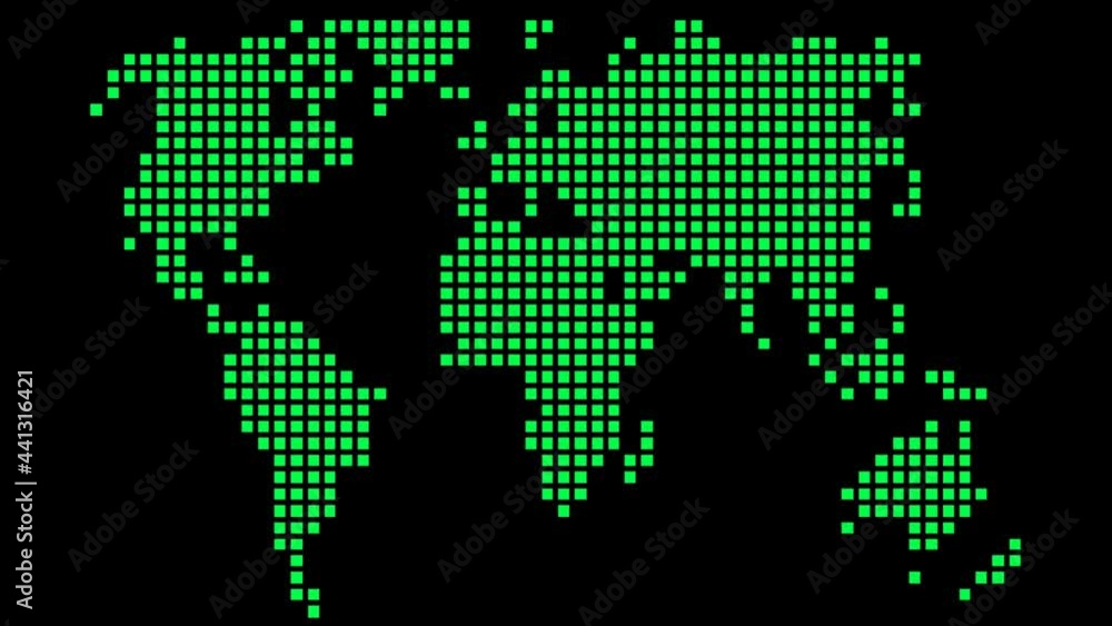 Global map made with green pixel in a monitor. Switch on the digital power. Conquest of the global market Global map made with green pixel in a monitor. Switch on the digital power. Conquest of the global market