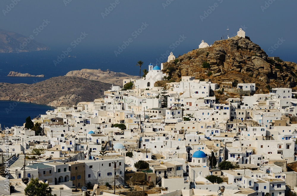 View of the Chora village of the Greek island of Ios in the Cyclades archipelago