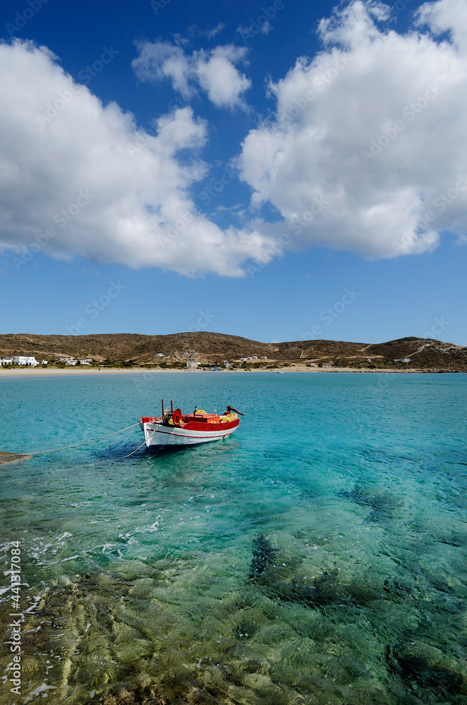The spectacular bay with Manganari beach on the south coast of the Greek island of Ios in the Cyclades archipelago The spectacular bay with Manganari beach on the south coast of the Greek island of Ios in the Cyclades archipelago
