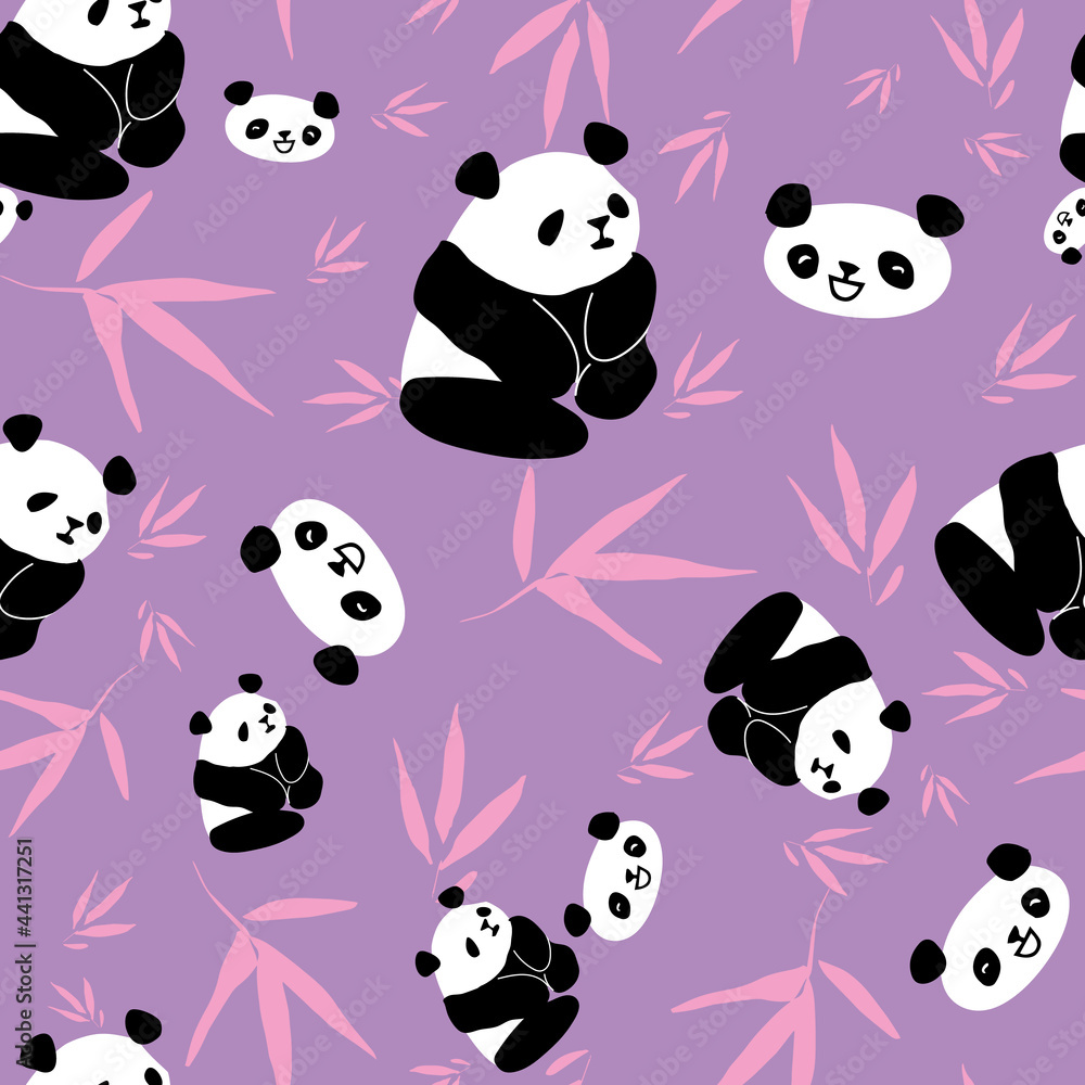 Fototapeta premium Panda Bamboo Seamless Pattern
