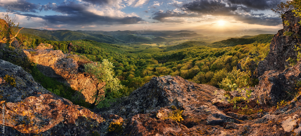 Obraz premium Mountain dramatic sunset panorama in peak Zarnov, Vtacnik, Horna Nitra