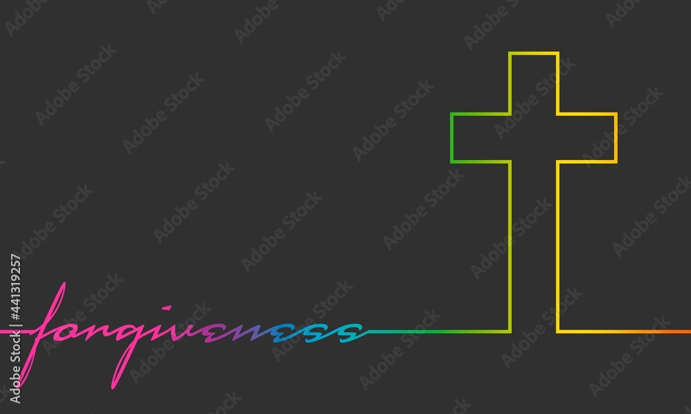 Obraz premium Cross and forgiveness word connected with line