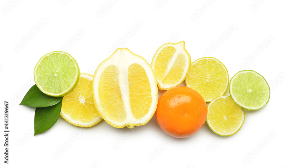 Healthy citrus fruits on white background Healthy citrus fruits on white background