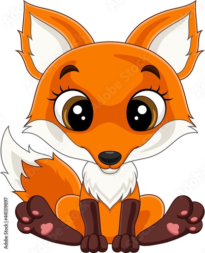 Cartoon cute little fox sitting