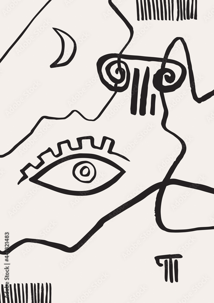 Obraz premium Line art drawing contemporary collage posters matisse nature shape, organic surreal design Aesthetic Modern Art, Boho Decor, Minimalist Art