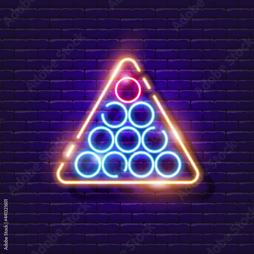 Billiard ball neon icon. Vector illustration for design. Sports concept. Signboard for pool club.