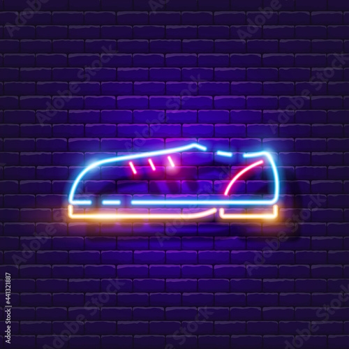 Bowling shoes neon icon. Vector illustration for design. Glowing shoe sign. Sports concept. Bowling club sign.