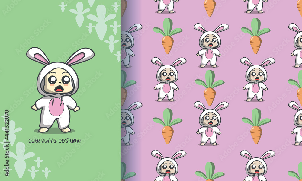 Fototapeta premium Cute Rabbit Costume seamless pattern Free Vector Download