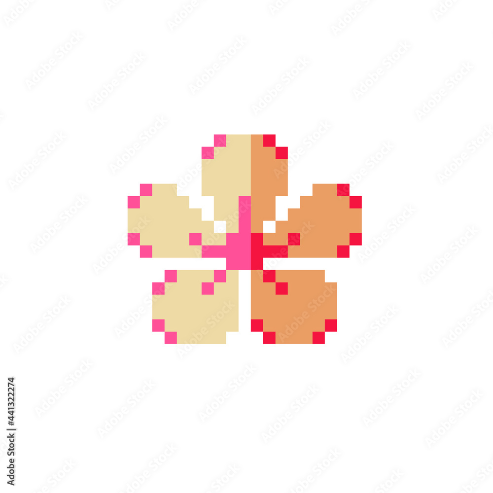 Sakura flower icon. Pixel art style. Symbol of Japanese culture. 8-bit sprite. Isolated vector illustration. Sakura flower icon. Pixel art style. Symbol of Japanese culture. 8-bit sprite. Isolated vector illustration.
