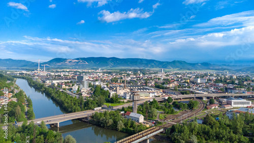 Aerial view of Zilina in Slovakia. View at city from bird sight. City from drone.