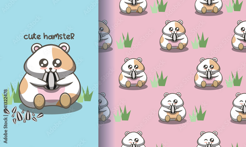 Cute hamster eating seamless pattern Free Vector Download Cute hamster eating seamless pattern Free Vector Download