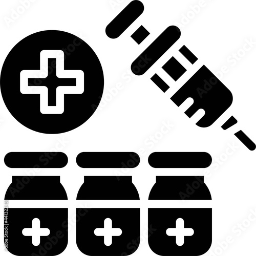 Vaccine bottle with Syringe icon, Vaccine Development related vector