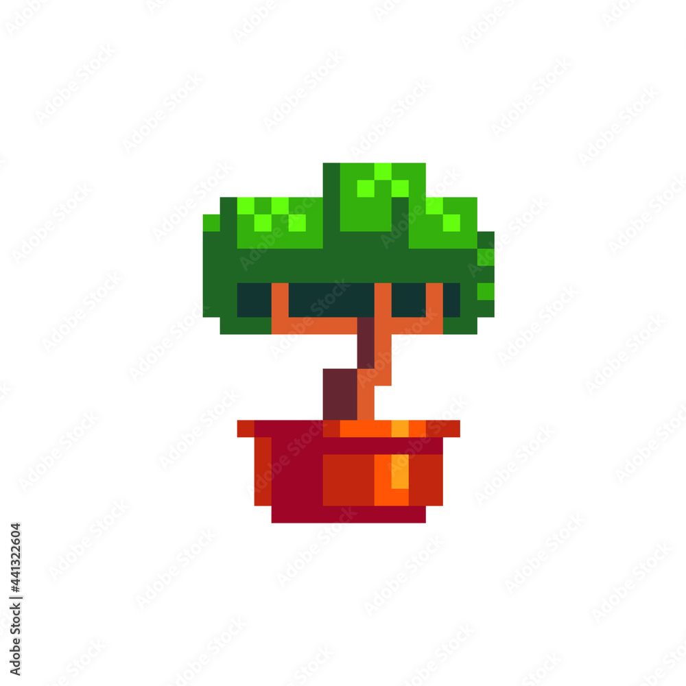 Bonsai tree icon. Knitted design. Isolated vector illustration. 8-bit sprite. Bonsai tree icon. Knitted design. Isolated vector illustration. 8-bit sprite.
