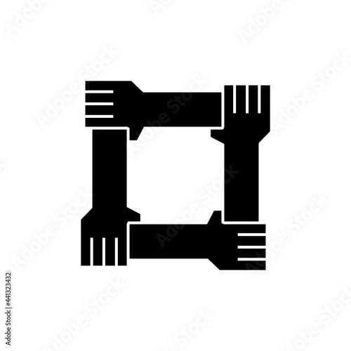 four hand holding each other logo vector icon illustration