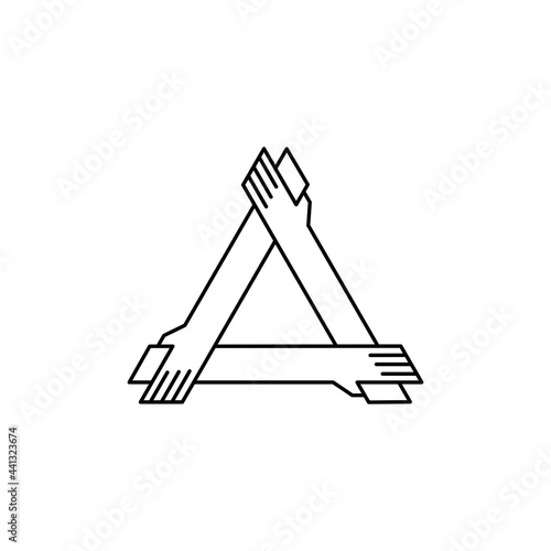 three hand holding each other logo vector icon illustration