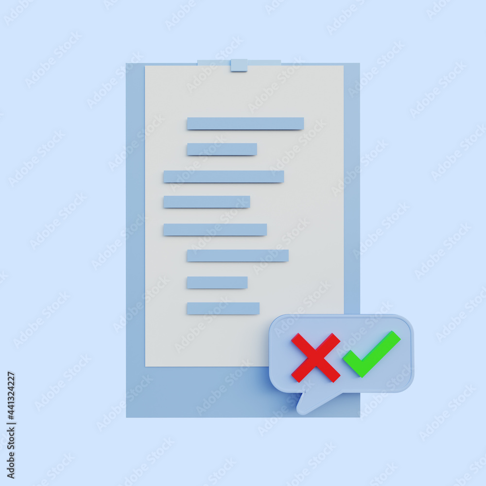 3d illustration paper board with letter checklist and crossmark 3d illustration paper board with letter checklist and crossmark