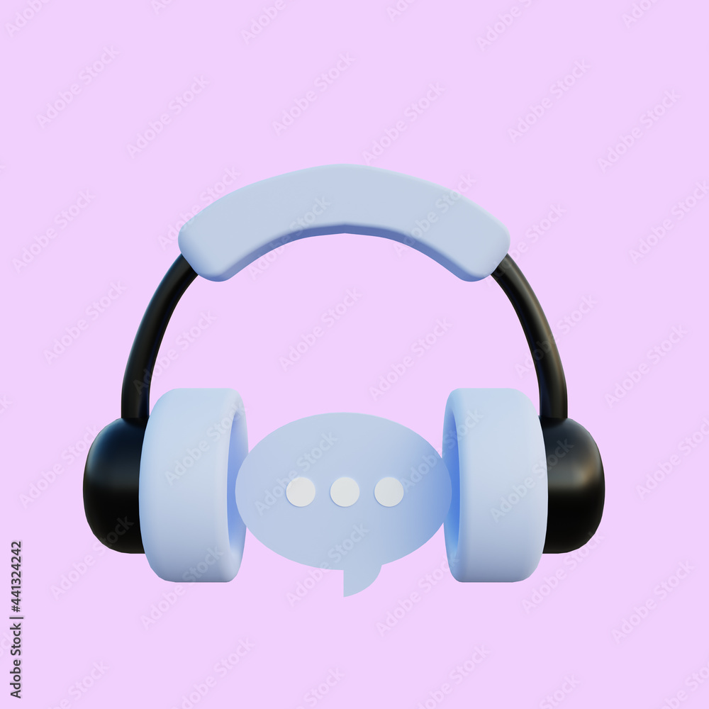 3d illustration headset with chat bubble 3d illustration headset with chat bubble