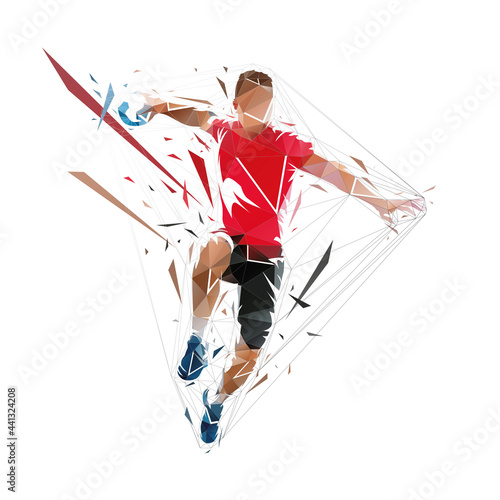 Handball player throwing ball, low polygonal vector illustration