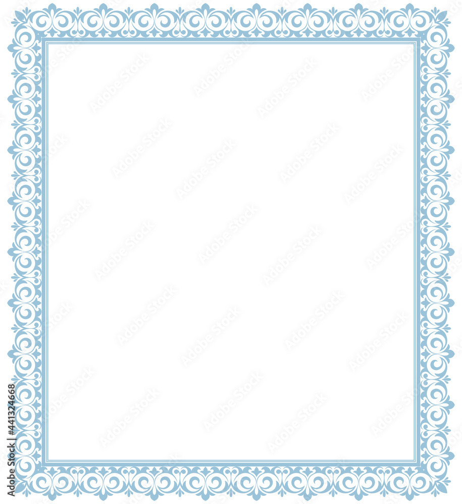 Decorative frame Elegant vector element for design in Eastern style, place for text. Floral blue and white border. Lace illustration for invitations and greeting cards Decorative frame Elegant vector element for design in Eastern style, place for text. Floral blue and white border. Lace illustration for invitations and greeting cards