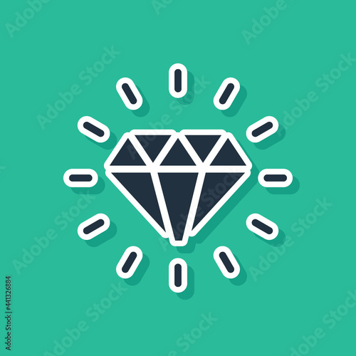 Blue Diamond icon isolated on green background. Jewelry symbol. Gem stone. Vector