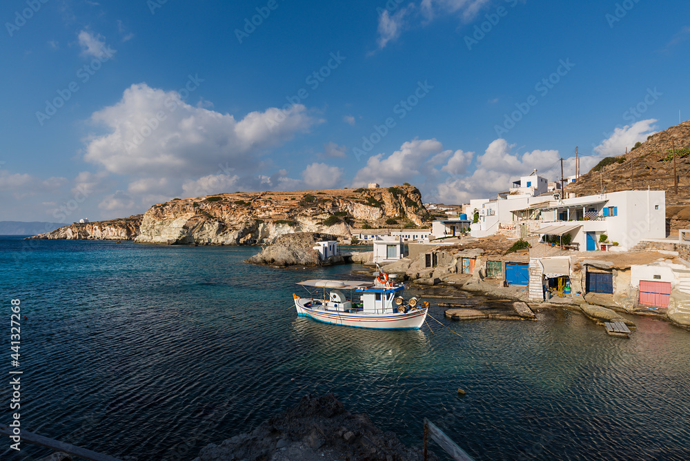The traditional fishing village of Klima on the east coast of the Greek island of Kimolos in the Cyclades archipelago