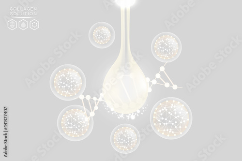 Hyaluronic acid skin solutions ad, white collagen serum drops with cosmetic advertising background ready to use, illustration vector.