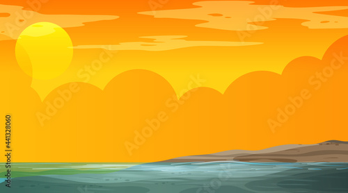 Blank flooded landscape at sunset time scene