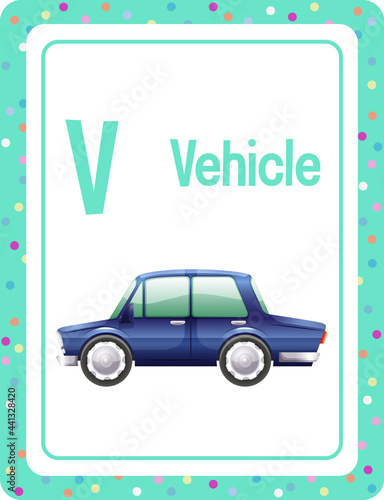 Alphabet flashcard with letter V for Vehicle