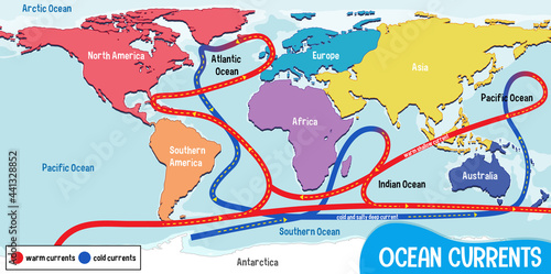 Ocean currents on world map background