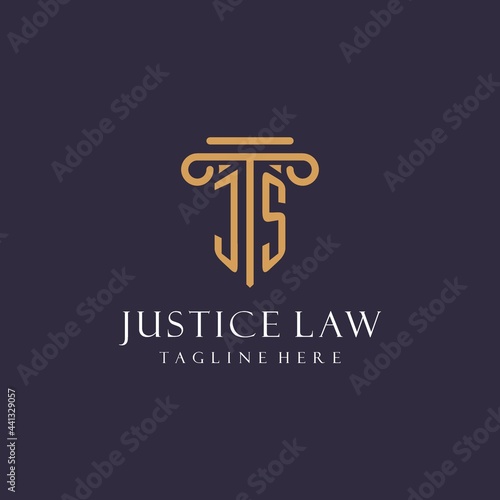 JS monogram initials design for law firm, lawyer, law office with pillar style