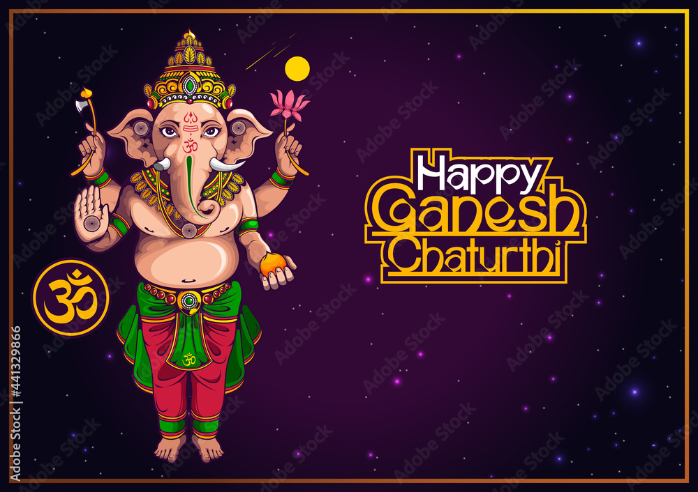 Happy Ganesh Chaturthi of india for traditional Hindu festival, background cartoon template.