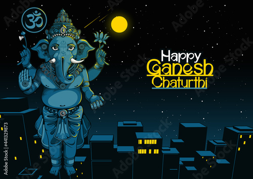 Happy Ganesh Chaturthi of india for traditional Hindu festival, background cartoon template.