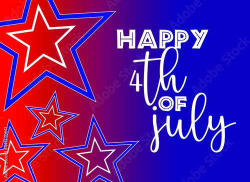 happy 4th of July beautiful lettering with stars and red-blue gradient background