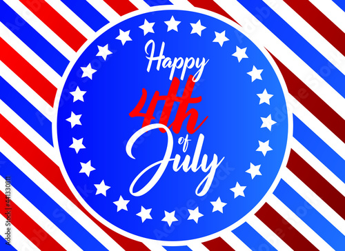 happy 4th of July text with red and blue line pattern background, USA independence day vector design