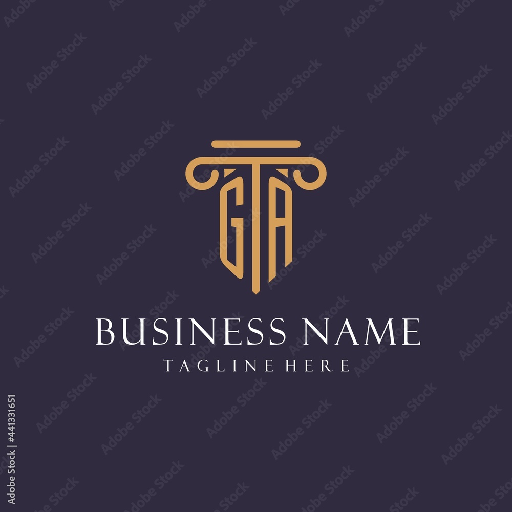GA monogram initials design for law firm, lawyer, law office with pillar style - obrazy, fototapety, plakaty 