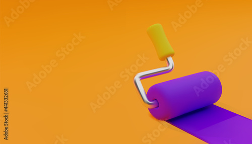 Paint roller in cartoon style. 3D background. Vector illustration