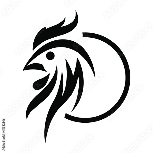 black and white tattoo of a head rooster silhouette design