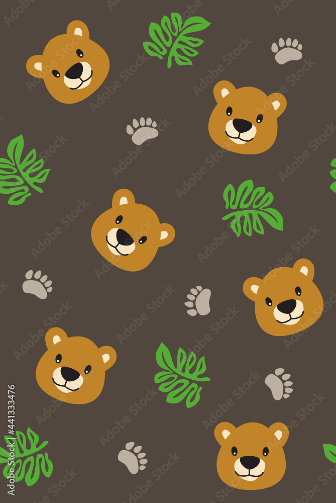 Bear illustration seamless pattern on dark background