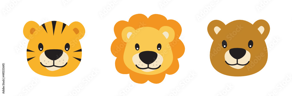Jungle animals heads illustration for childrens Jungle animals heads illustration for childrens
