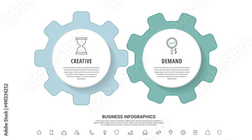 Infographic gears with 2 steps. Modern vector timeline with cogwheels for business concept, chart, diagram, web, banner, presentations, flowchart, levels