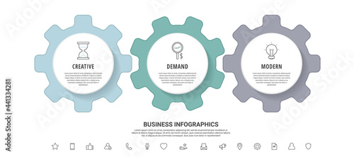 Infographic gears with 3 steps. Modern vector timeline with cogwheels for business concept, chart, diagram, web, banner, presentations, flowchart, levels