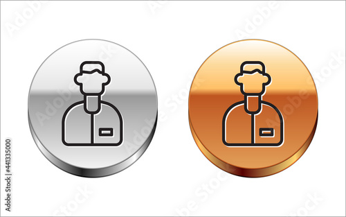 Black line Laboratory assistant icon isolated on white background. Silver-gold circle button. Vector