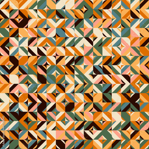 Abstract geometric vector seamless pattern. Contemporary design with simple  shapes . Colorful background with mosaic in retro or scandinavian style.