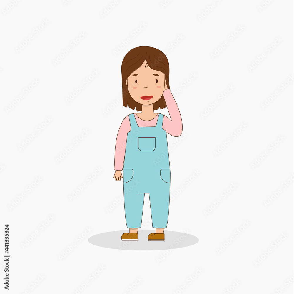 Cartoon illustration of a girl thinking. A character in the process of searching for an idea Cartoon illustration of a girl thinking. A character in the process of searching for an idea