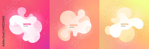 Abstract fluid banner template. Vector vivid color illustration set. Collection of liquid frame on red, orange and yellow color gradient background. Design element