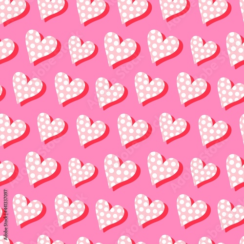 Seamless vector pattern with bright and funny pink hearts on a bright pink background. For wrapping paper  package design  textile  any backgrounds.